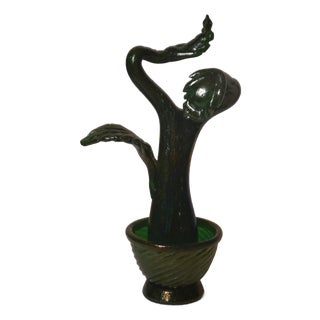 Italian Mid-Century Murano Green Glass Cactus Sculpture, 2000s For Sale