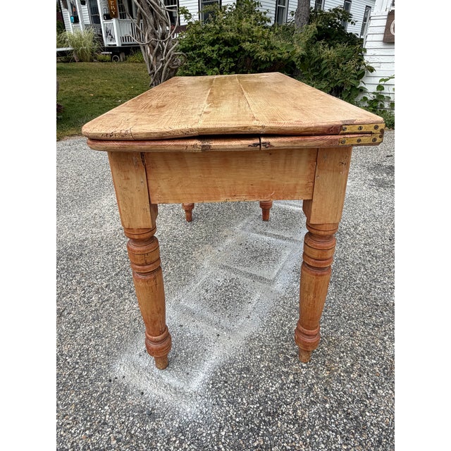 Rustic Antique Scrubbed Pine Drop-Leaf Table For Sale - Image 3 of 12