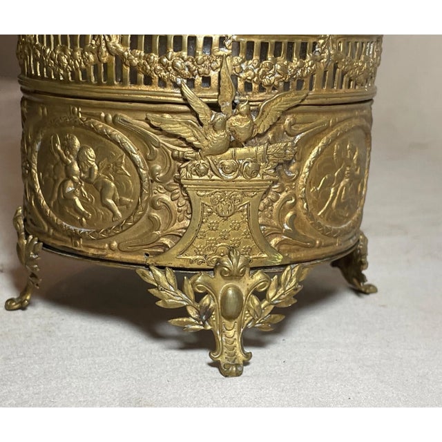 Antique 19th Century Ornate Bronze Porcelain Glass Vanity Casket Dresser Box Jar For Sale - Image 12 of 16