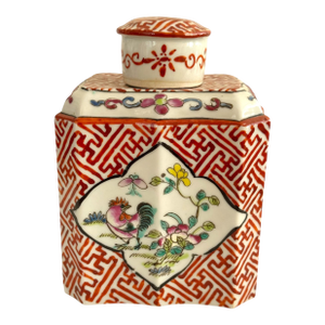 Republic Period Famille Rose Iron Red Ground Tea Caddy