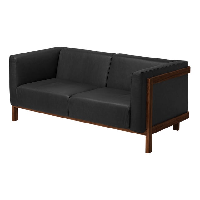 Minimalist Modern Two-Seater Sofa in Walnut and Leather by Julien Renault For Sale