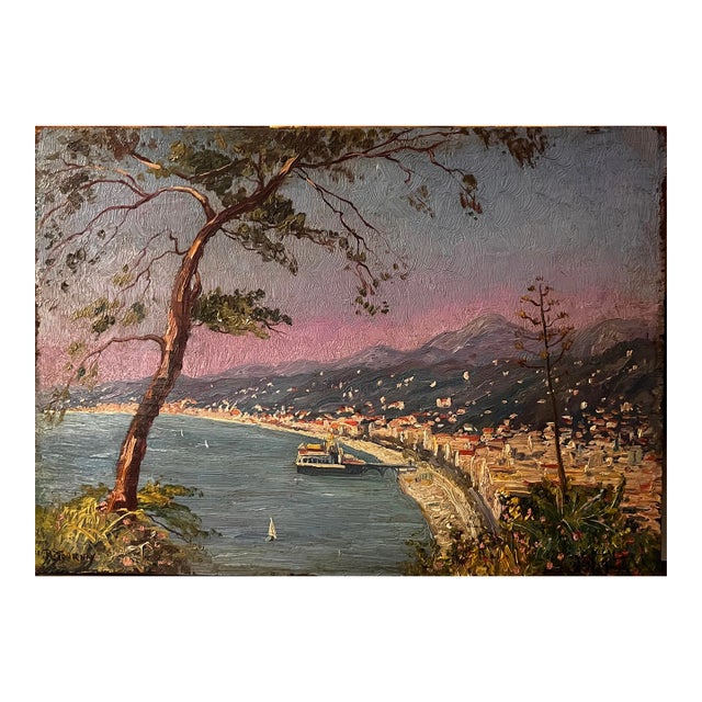 Oil on Panel City of Nice, the Casino Signed Journay 1930 France For Sale