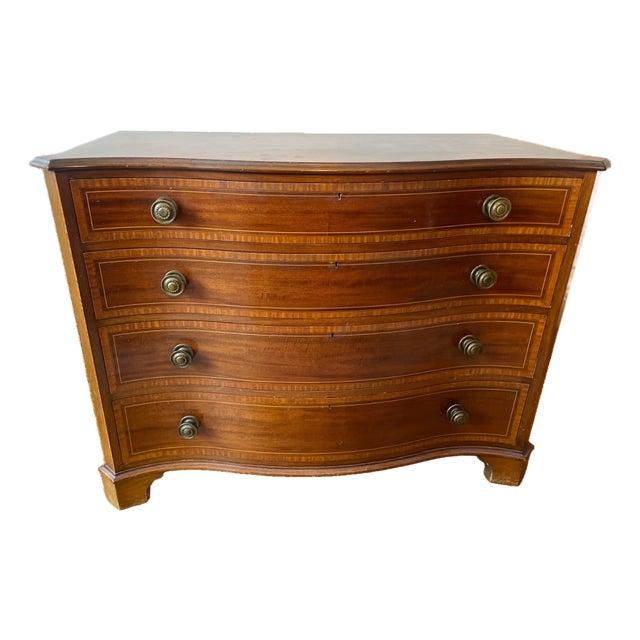 Antique Mahogany Serpentine Chest of Drawers With Satinwood Inlay For Sale