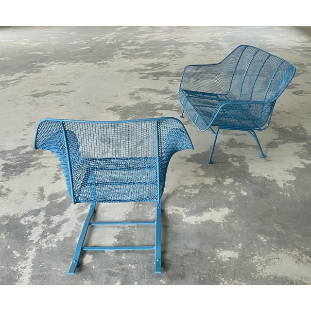 Cerulean Blue Russell Woodard Sculptura Loveseat + Cantilevered "Springer" Chair, Set of 2 For Sale - Image 12 of 12