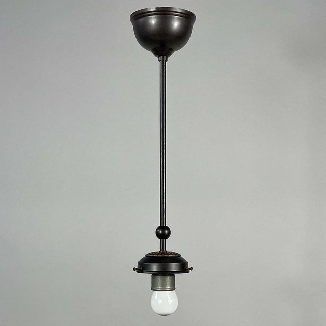 Swedish Green Uranium Glass and Burnished Brass Pendant from Böhlmarks, 1930s For Sale - Image 11 of 18