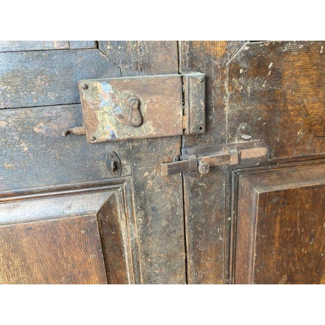 Antique French Painted Double Entry Doors With Transom Wood and Wrought Iron For Sale - Image 9 of 18