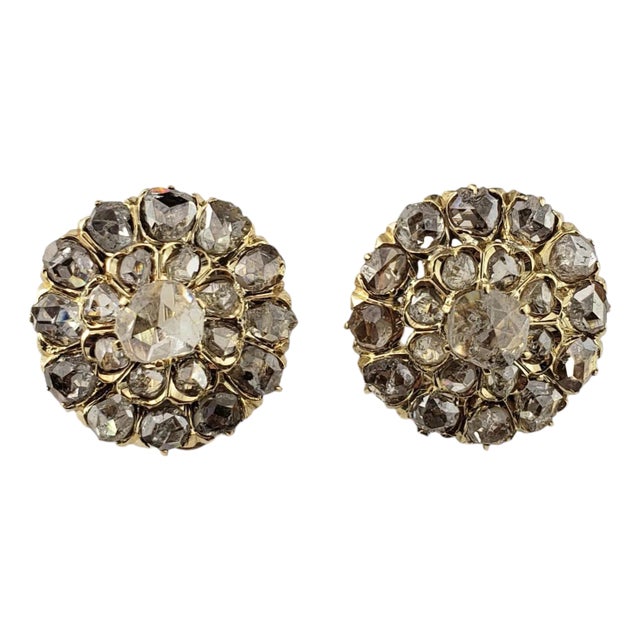 Mid 20th Century 14 Karat Yellow Gold and Rose Cut Diamond Clip-On Earrings - 2 Pieces For Sale