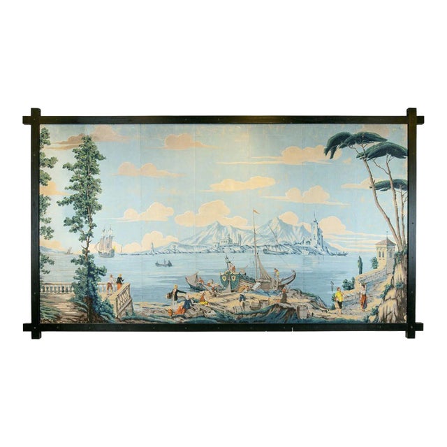 19th Century Panoramic Wallpaper Panel in Custom Frame - Landscape From Lago Di Garda by Dufour For Sale