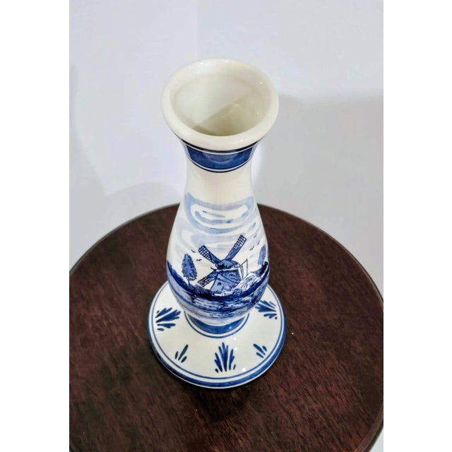 Vintage Dutch Delft Blue Vase – Windmill Scene – Hand-Painted Porcelain For Sale In Dallas - Image 6 of 7