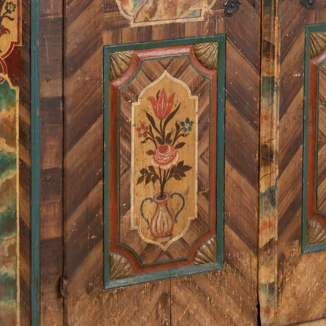 1803 Hungarian Original Hand-Painted Pine Two-Door Armoire For Sale - Image 11 of 14