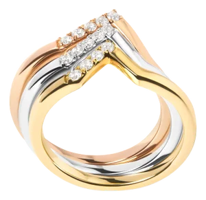 14K Gold 1/4 Cttw Diamond Geometrical Chevron V Stackable Band Ring Set - Size 7
