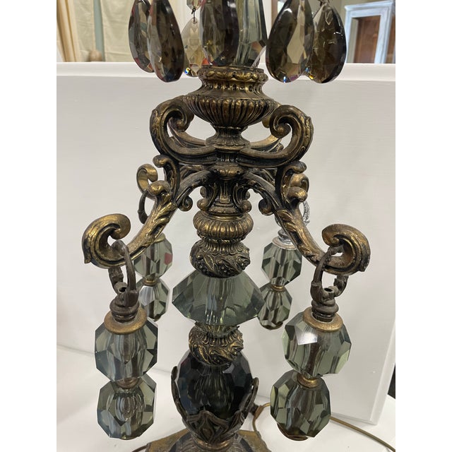Vintage Hollywood Regency Black Crystal Table Lamp For Sale - Image 6 of 12