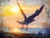 New Destinations by Christopher Clark | Oil and acrylic on wood panel Seagull flying at sunset For Sale