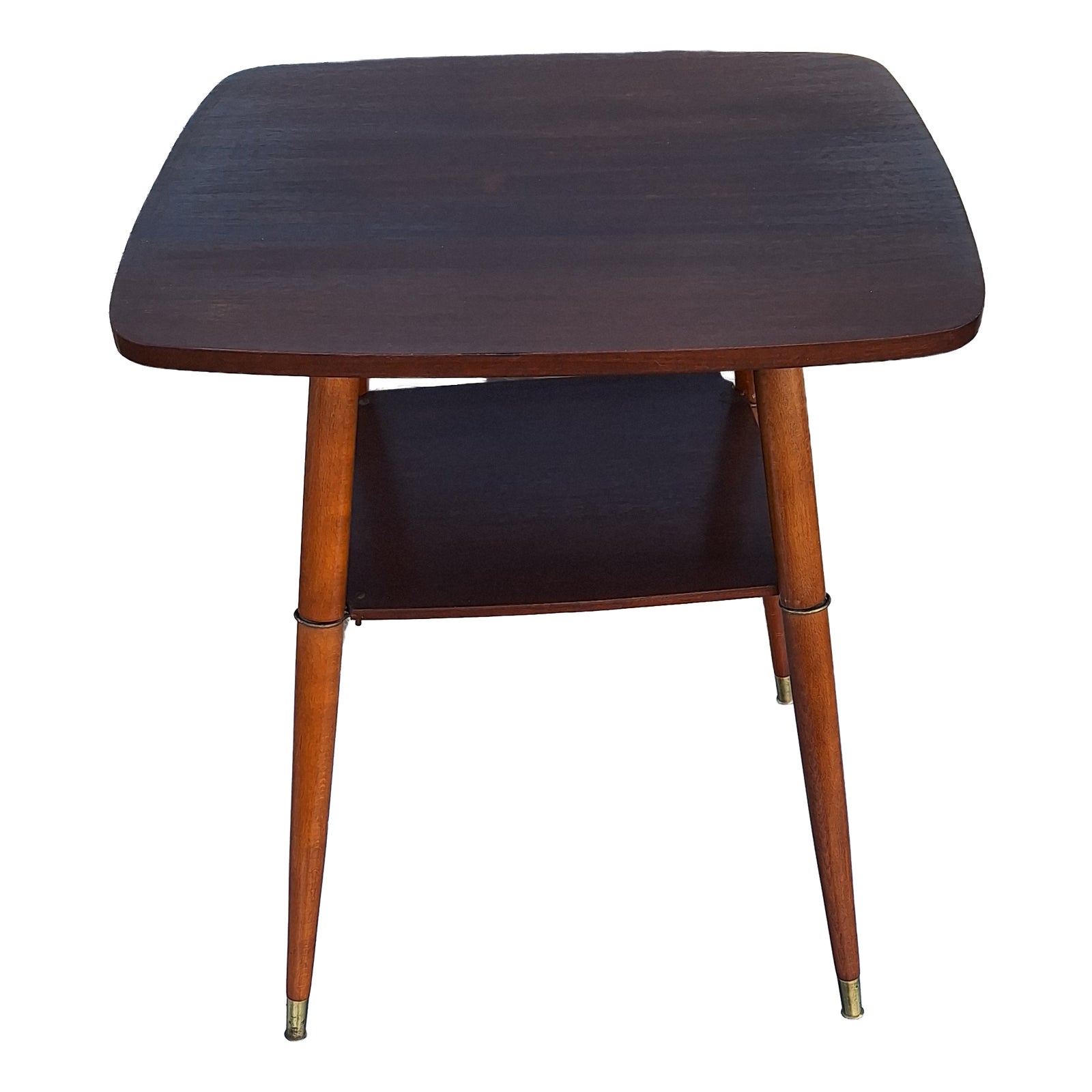 Mid-Century German Side Table with Maple Frame, Brass Feet, and Walnut ...