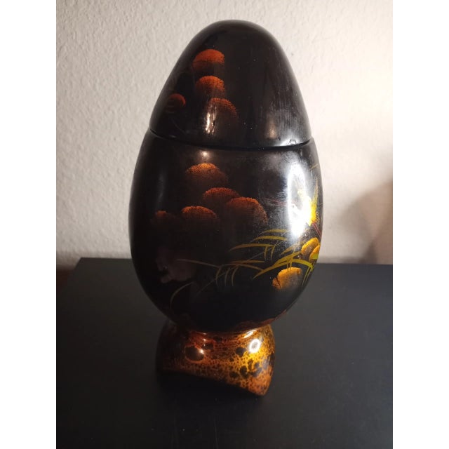 Wood 1970s Asian Hand Painted Easter Egg on Pedestal For Sale - Image 7 of 8