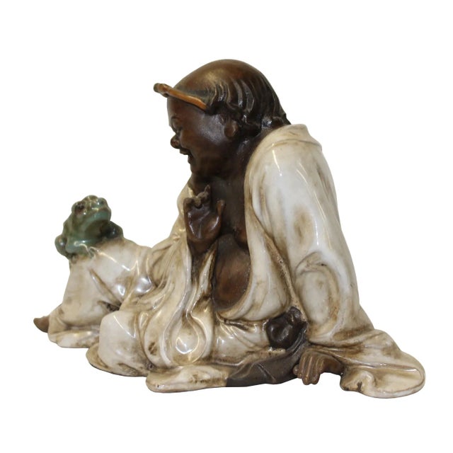 2010s Chinese Oriental Ceramic Finish Ancient Old Man Toad Figure For Sale - Image 5 of 7