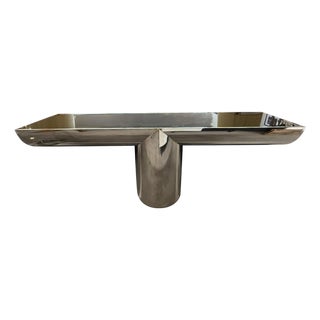1970s J Wade Beam for Brueton Steel and Black Glass Console For Sale