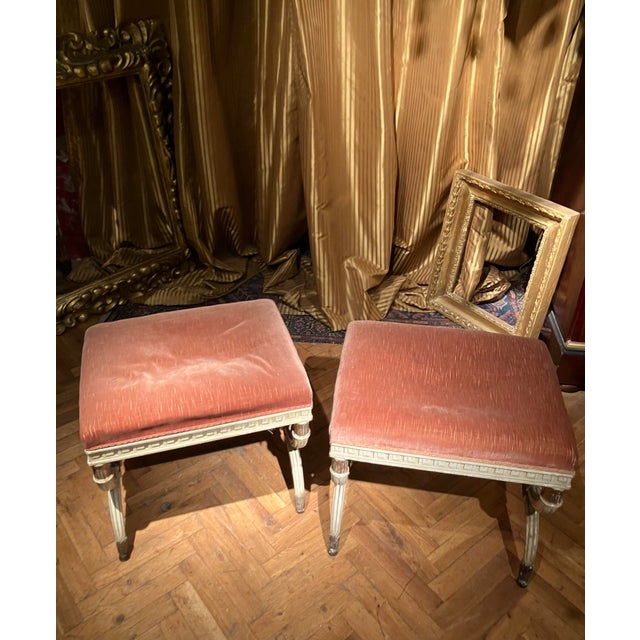 Antique Italian Louis XVI Style Lacquered and Parcel Gilt Stools, 1890s, Set of 2 For Sale - Image 9 of 18