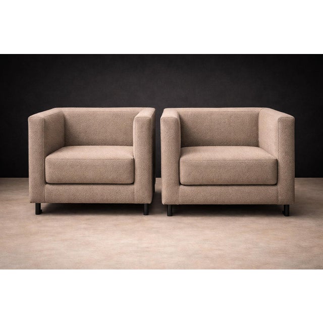 Geraldo De Barros Pair of Armchairs in Blackened Steel & Taupe Mushroom Wool Bouclé, Brazil, 1970s For Sale - Image 11 of 11