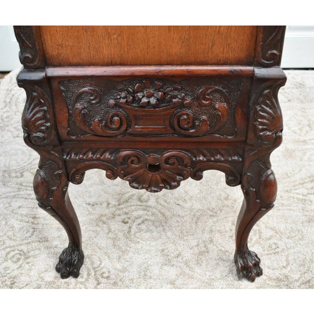 Antique Unique Carved Walnut Inlaid Satinwood Three Drawer Jacobean Stand For Sale - Image 10 of 12