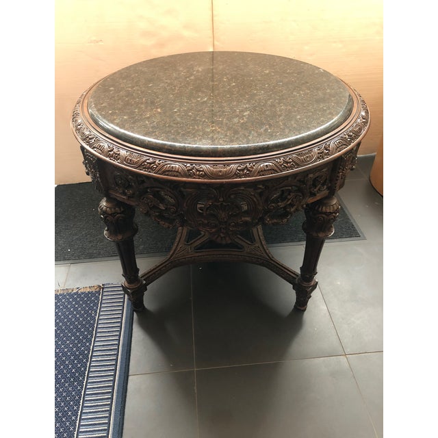 Wood French Round Marble Top Table For Sale - Image 7 of 7