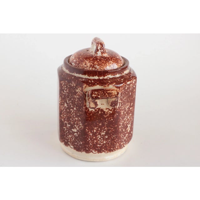 English Staffordshire Brown Spongeware Lidded Vessel For Sale - Image 3 of 7