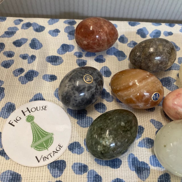 1980s Italian Marble Eggs in Basket - Set of 8 For Sale - Image 10 of 11