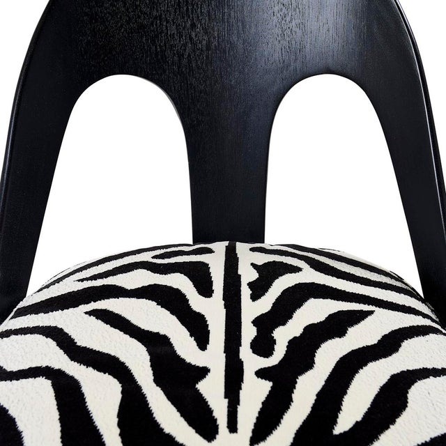 Black Mid-Century Ebonized Vintage Spoon Chair Upholstered in Schumacher Fabric For Sale - Image 8 of 10