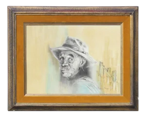 Theadius McCall Mixed Media Portrait Painting of a Man 1990s
