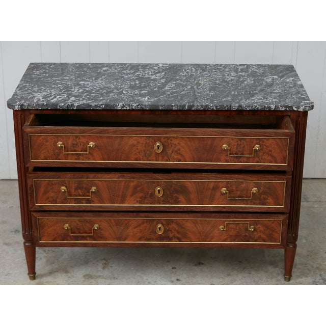 French 19th Century Walnut Three-Drawer Commode with Grey Marble Top For Sale - Image 9 of 12
