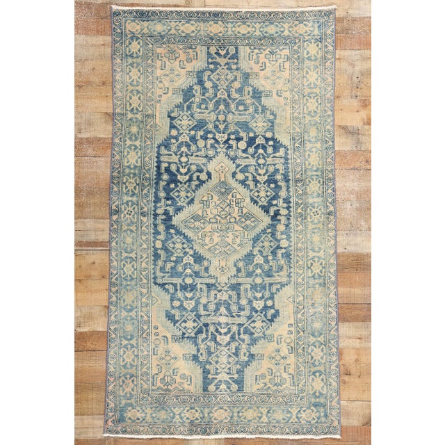 Antique-Worn Blue Persian Malayer Rug - 03'11 X 07'03 For Sale - Image 9 of 10