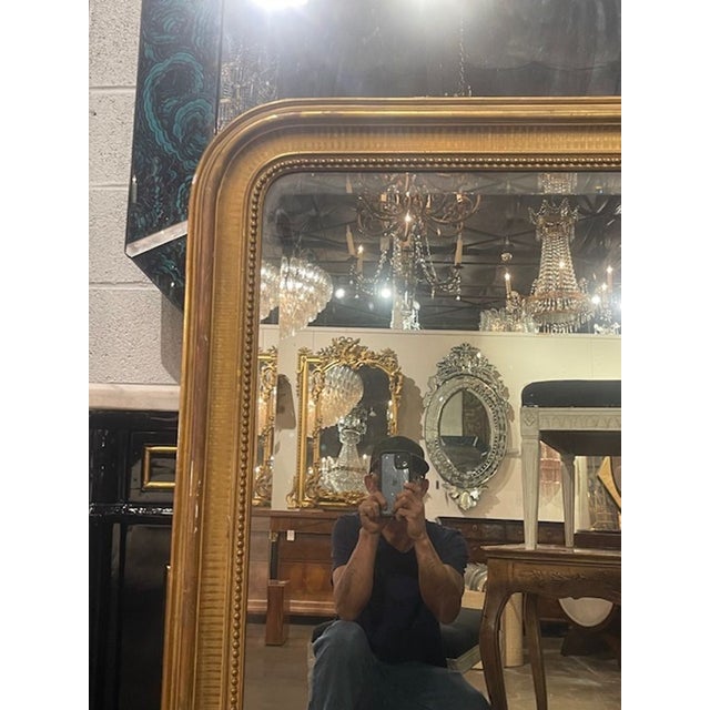 19th Century 19th C. French Louis Philippe Giltwood Mirror With a Line Pattern For Sale - Image 5 of 8