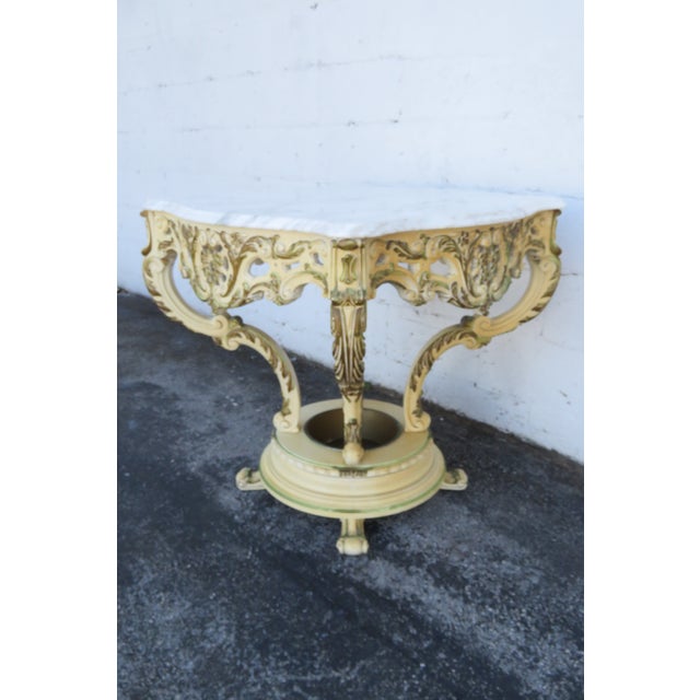 French Provincial French Provincial Heavy Carved Marble Top Large Side End Center Table With Planter 6293 For Sale - Image 3 of 13