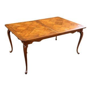 Mid 20th Century Parquet Top Queen Anne Cherry Dining Table With Two Leaves For Sale