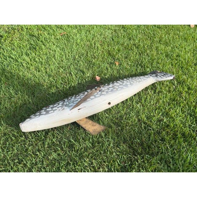 Charcoal Vintage Large Hand-Carved Folk Art Fish Centerpiece With Hand-Forged Steel Fins For Sale - Image 8 of 12
