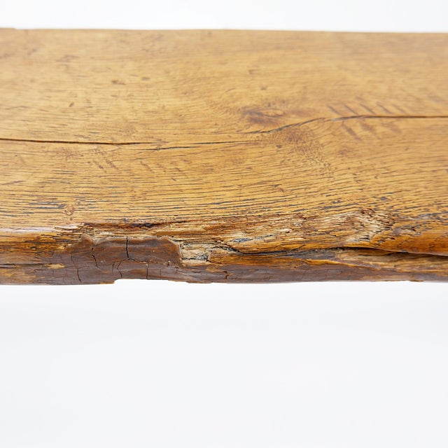 Rustic Wood Farmhouse Bench with Trestle Legs, 1960s For Sale - Image 17 of 18