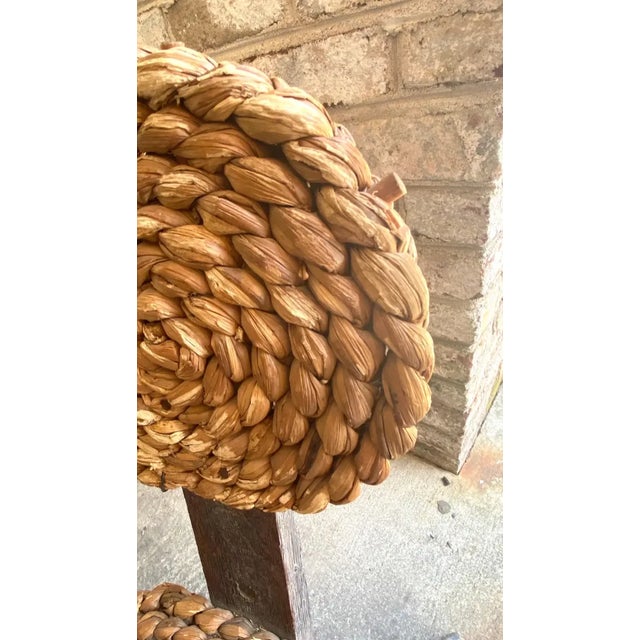 Yellow Mid 20th Century Pair of Audoux Minet Tripod Base Chairs With Abaca Seat and Back For Sale - Image 8 of 13