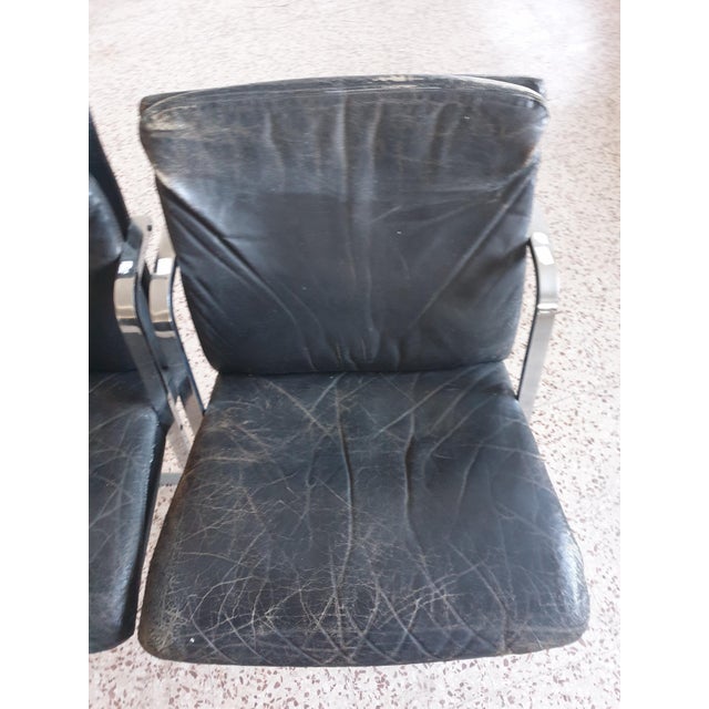 Chairs in Steel and Black Leather, 1970s, Set of 4 For Sale - Image 4 of 11