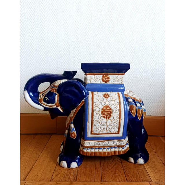 Blue Ceramic Elephant Plant Stand, 1950s For Sale - Image 6 of 7