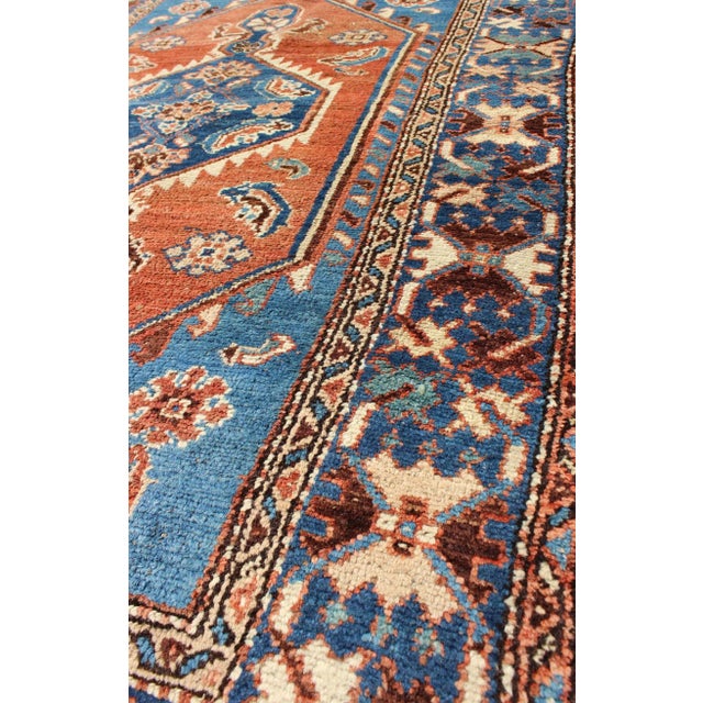 Antique Persian Karadjeh Rug With Tribal Medallion in Rust Red and Bright Blue 3'10"x5'7" For Sale In Atlanta - Image 6 of 7