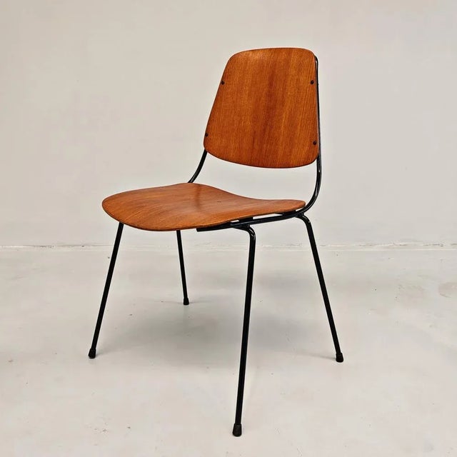 Vintage Black Metal & Plywood Dining Chairs by Augusto Bozzi for Saporiti, 1960s, Set of 6, in Restored conditions....