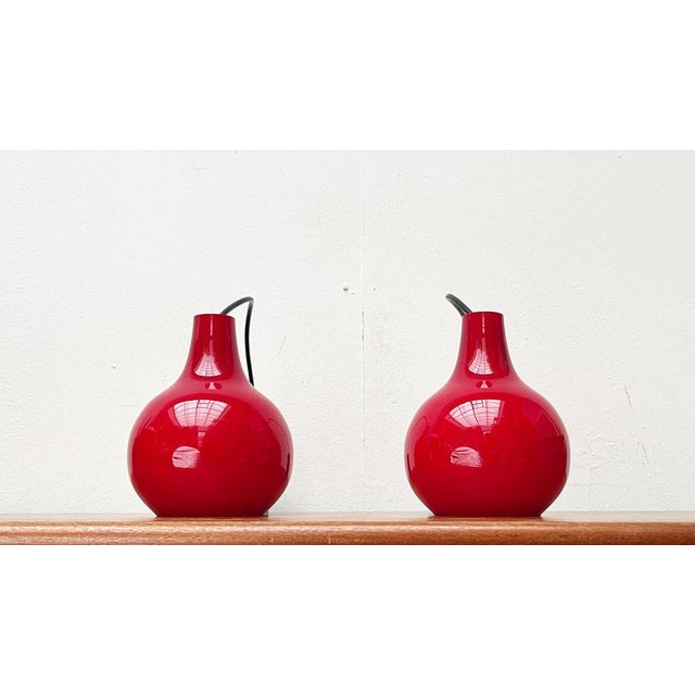 Mid-Century German Red Glass Pendant Lamps from Peill & Putzler, 1960s, Set of 2 For Sale - Image 15 of 18