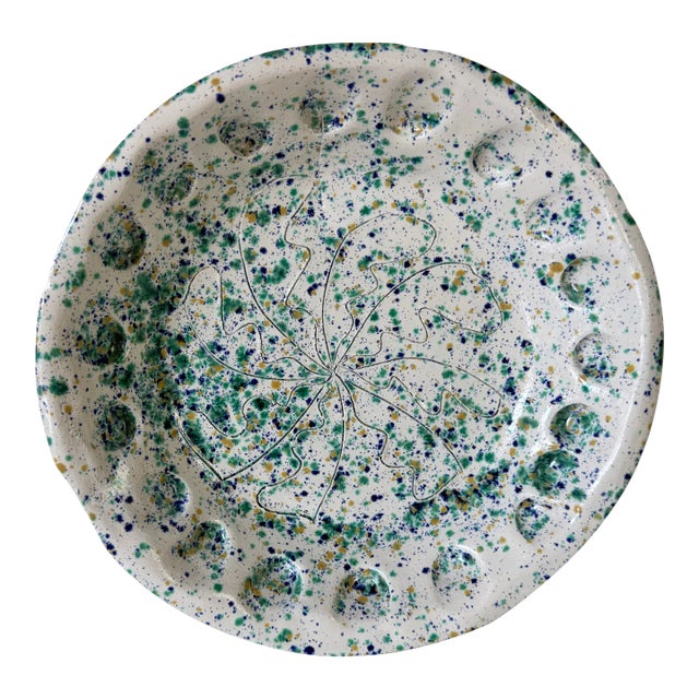 Vintage Handmade and Hand-Painted Decorative Art Pottery Plate For Sale