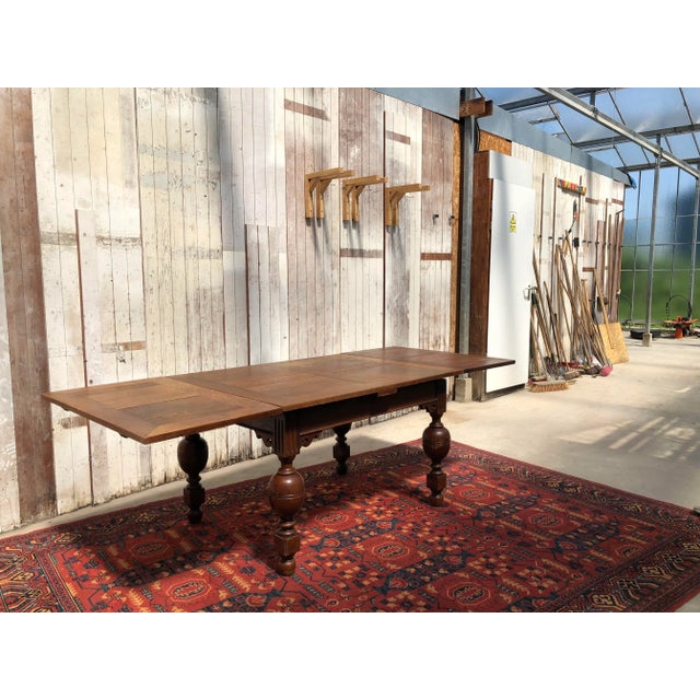 Extendable Oak Dining Table with Baluster Legs, 1920s For Sale - Image 6 of 11