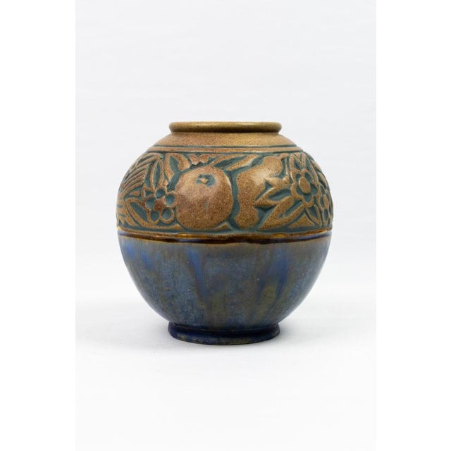 Art Deco Round Glazed Model 172J Stoneware Vase with Stylized Bestiary Frieze of Birds, Fish, and Fruit by Mougin Nancy & Gaston Ventrillon, 1925-1930 For Sale - Image 3 of 11