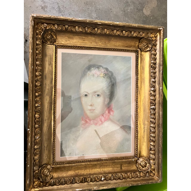 Early 20th Century Antique Framed Pastel Portrait of Young Woman, Giltwood Frame, French Romantic Style For Sale - Image 5 of 12