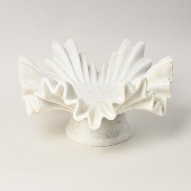 Luxe Carved Marble Ruffle Bowl on Pedestal 12" For Sale In Rochester - Image 6 of 18