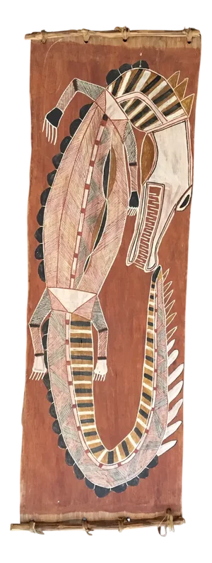 Bilinyara Nabegeyo, Aboriginal Artwork, 1980s, Natural Earth Pigments on Eucalyptus Bark