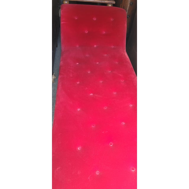 Antique 19th Century Art Deco Style Red Velvet Chaise Lounge Sofa For Sale - Image 4 of 17
