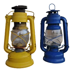 Hungarian Yellow and Blue Oil Lamps, 1960s, Set of 2